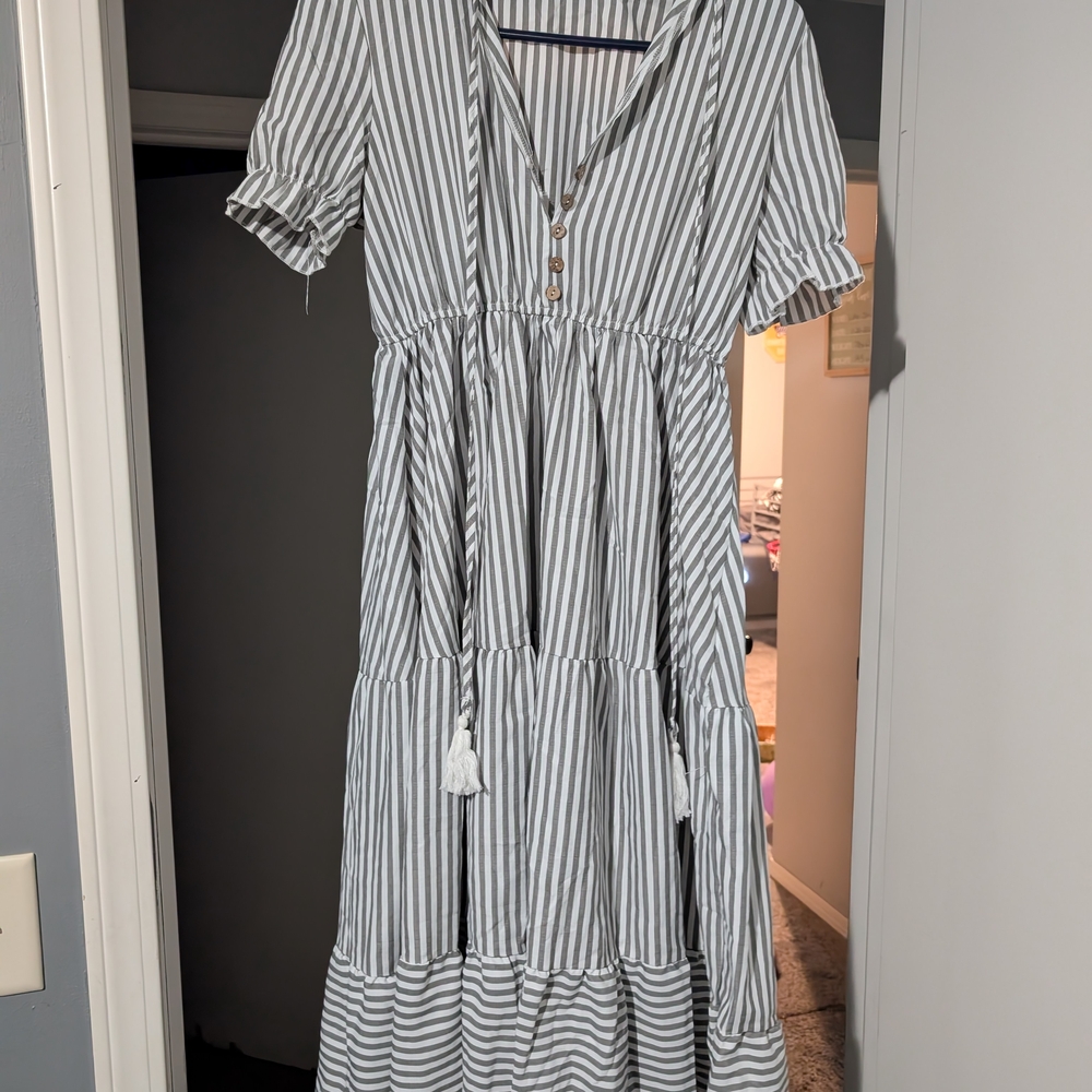 Striped Maxi Dress with Tassels